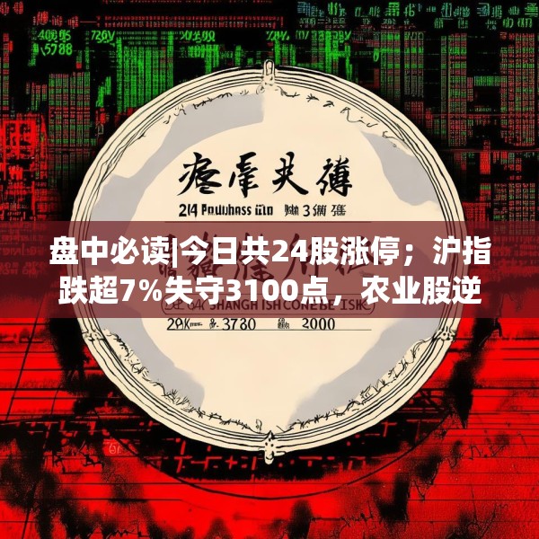 盘中必读|今日共24股涨停；沪指跌超7%失守3100点，农业股逆势上涨