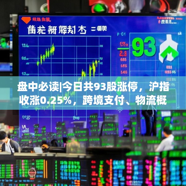 盘中必读|今日共93股涨停，沪指收涨0.25%，跨境支付、物流概念集体走高
