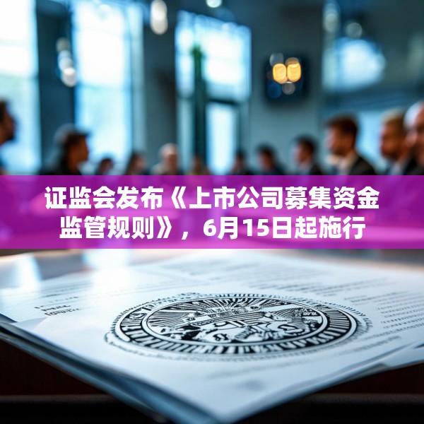 证监会发布《上市公司募集资金监管规则》，6月15日起施行