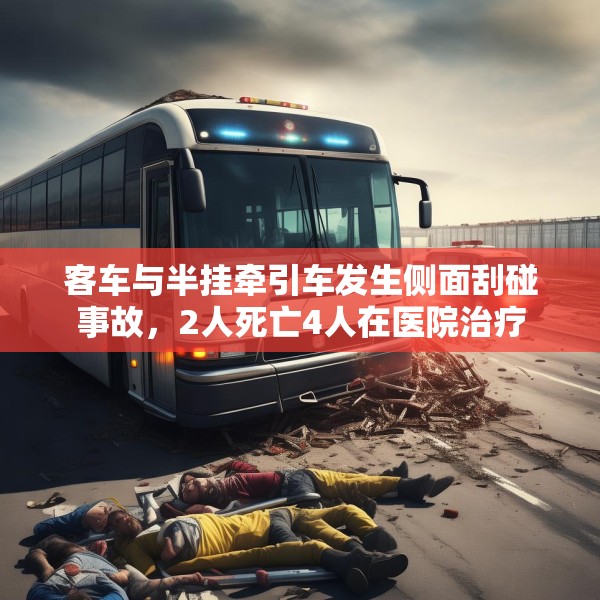 客车与半挂牵引车发生侧面刮碰事故，2人死亡4人在医院治疗